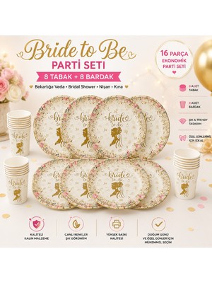 Bkmc Party ✨ Bride To Be Parti Seti 16 Parça | 8 Tabak 8 Bardak | Bekarlığa Veda, Bridal Shower, Nişan ve Kına Konsepti