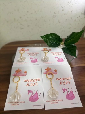 Burc Design Gift Kişiye Özel  Incili Istiridye Anahtarlık Doğum Günü / Yeni Doğum Hediyesi (10 Adet)