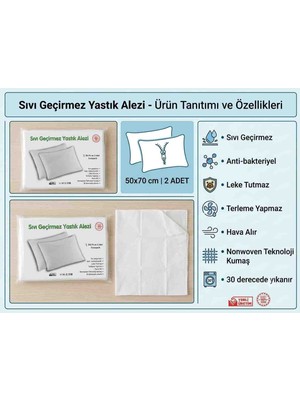  yastık alezi 2 li 50 x 70 cm fermuarlı sıvı geçirmez hava alır terleme yapmaz