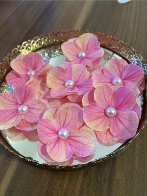 Burc Design Gift Incili Islak Ortanca Yapay Hazır Çiçek - 20 Adet- Pembe