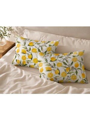 Voddi Limon Desen | 2 Adet | Fermuarlı | 50X70 cm Yastık Kılıfı | Pamuklu