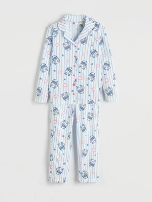 Lc Waikiki Yeni Sezon Gömlek Yaka Stitch Baskılı Kız Çocuk Pijama Takımı