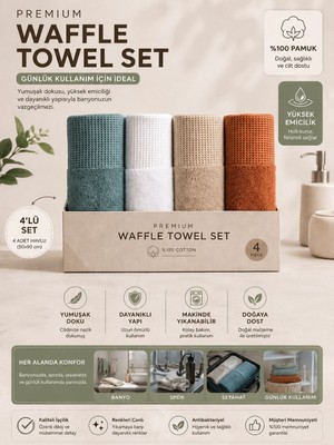 Efendioğlu Türcan 4’lü Waffle  El Havlusu Seti 50X90 cm %100 Pamuk Yüksek Su Emici Kurulama Havlusu Yumuşak Dokulu Dayanıklı El Havlusu Beyaz Krem Kahverengi Koyu Yeşil