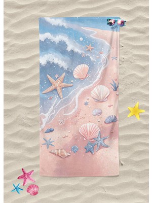 Erca Home Tekstil Ürünleri  Deniz Yıldızı Istiridye Marine Desenli Plaj Havlusu Unisex Plaj Deniz Havlusu Summer Towel
