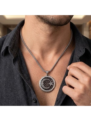 Kelime-I Tevhid Işlemeli Ayyıldız Model 925 Ayar Gümüş Kolye