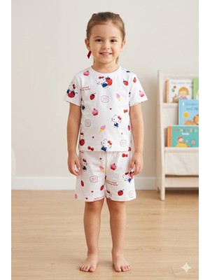 Tayo Baby Kız Çocuk %100 Pamuklu Yazlık Şortlu Pijama Takımı Desenli Süprem Penye