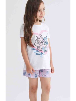 LC Waikiki Kids Lilo & Stitch Baskılı Kız Çocuk Tişört ve Şort 2'li