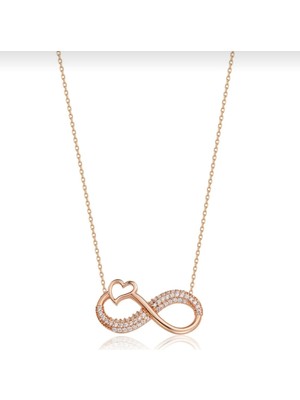 Modahilye 925 Ayar Gümüş Sonsuzluk Kalpli Zirkon Taşlı Rose Gold Renk Kadın Kolye