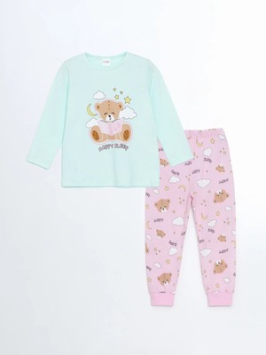 Lc Waikiki Yeni Sezon Bisiklet Yaka Baskılı Kız Çocuk Pijama Takımı