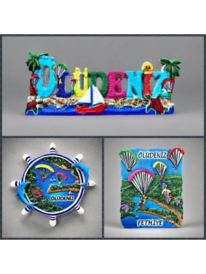 Mundy Ölüdeniz 3 Lü Polyester Kabartmalı Magnet Set Dekoratif Hediyelik Buzdolabı Süsü (KOD:1368)