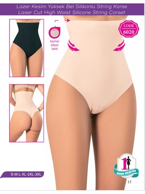 Satennya Lazer Kesim Yüksek Bel Silikonlu String Korse