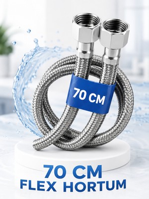 70 cm Paslanmaz Çelik Örgülü Flex Hortum 3/8”x3/8” – Klozet ve Taharet Musluğu Için Dayanıklı Bağlantı Hortumu