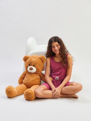 Lc Waikiki Yeni Sezon U Yaka Ayı Teddy Baskılı Kız Çocuk Şortlu Pijama Takımı