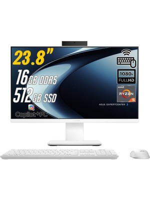 Asus Expertcenter P600 Ryzen Aı 5-330 16GB 512GB 23.8 Freedos Beyaz Aı-Powered Aıo Bilgisayar PM640KA