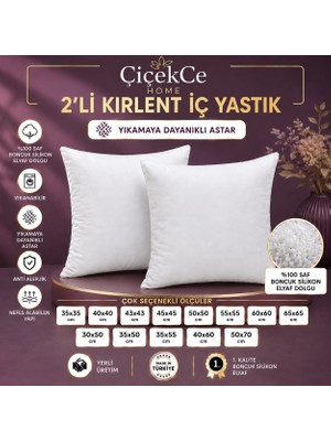 ÇİÇEKCE HOME Kırlent Iç Yastık 2 Li Set 1.kalite Boncuk Silikon Elyaf Dolgulu