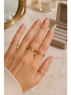 Monalisa Home Esnek Ayarlanabilir Gold Renk 5 Parmak Eklem Yüzük Seti