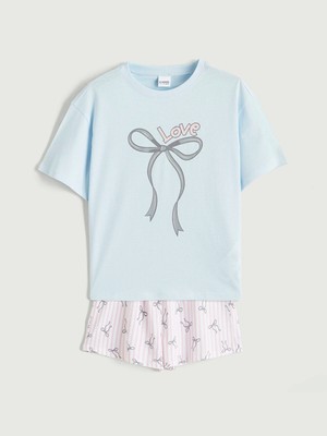 Lc Waikiki Yeni Sezon Fiyonk Baskılı Kız Çocuk Şortlu Pijama Takımı
