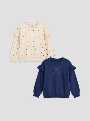 Lc Waikiki Yeni Sezon Fırfırlı Taşlı Kız Çocuk Sweatshirt 2'li