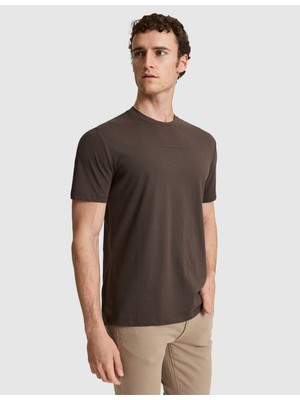 Pierre Cardin Erkek Koyu Kahverengi Regular Fit %100 Pamuk Bisiklet Yaka Tişört 50327872-VR084