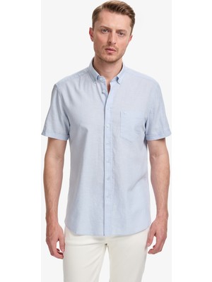 Pierre Cardin Erkek Açık Mavi Keten Karışımlı Regular Fit Kısa Kollu Gömlek 50325340-VR003