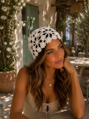 Aydın Şapkacınız Kadın Yazlık Örme Şapka – Bohem Saç Filesi Bandana | Plaj, Tatil ve Günlük Kullanım Saç Aksesuarı