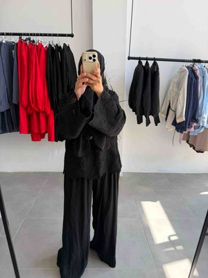 Butik Duyawear Dantelli Pantolonlu Siyah Takım