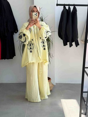 Butik Duyawear Nakışlı Sarı Müslim Takım