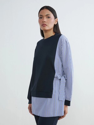 Lc Waikiki Yeni Sezon Fiyonklu Çizgili Kadın Sweatshirt Tunik