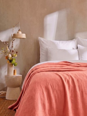 Tabu Home Pamuklu Dama Desen Tek Kişilik Pike Somon