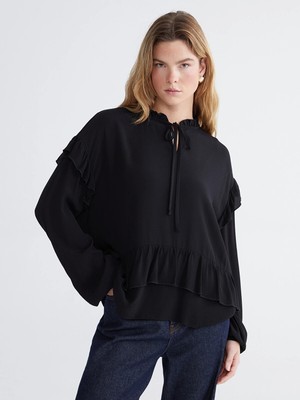 Lc Waikiki Yeni Sezon Bağlamalı Yaka Oversize Fırfırlı Bluz