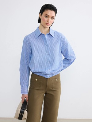 Lc Waikiki Yeni Sezon Çizgili Oversize Oxford Kadın Gömlek