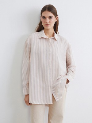 Lc Waikiki Yeni Sezon Çizgili Oversize Poplin Kadın Gömlek Tunik
