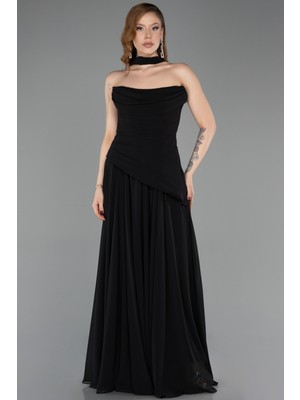 Abiyefon Straplez Peplum Kesim Uzun Şifon Abiye Elbise ABU5763