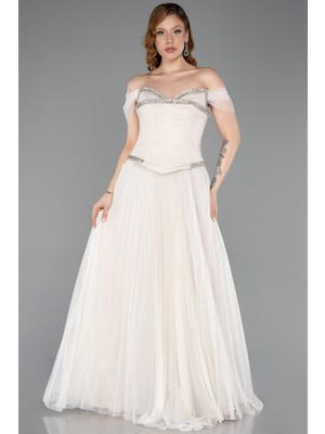 Abiyefon Taş Işlemeli Straplez Peplum Uzun Dantel Abiye ABU5996