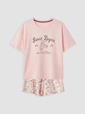 Lc Waikiki Yeni Sezon Bisiklet Yaka Baskılı Kadın Şortlu Pijama Takımı