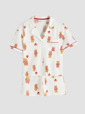 Lc Waikiki Yeni Sezon Ayı Teddy Desenli Kadın Şortlu Pijama Takımı