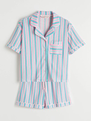 Lc Waikiki Yeni Sezon Gömlek Yaka Çizgili Kadın Şortlu Pijama Takımı