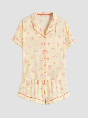Lc Waikiki Yeni Sezon Gömlek Yaka Desenli Kadın Şortlu Pijama Takımı