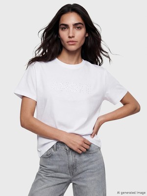 Lc Waikiki Yeni Sezon Taşlı %100 Pamuklu Kadın Tişört