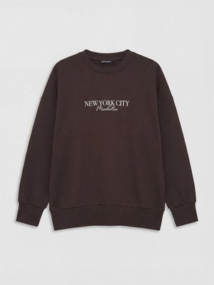 Lc Waikiki Yeni Sezon Bisiklet Yaka Nyc Baskılı Kadın Sweatshirt Tunik