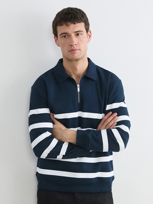 Lc Waikiki Yeni Sezon Polo Yaka Çizgili Erkek Kalın Sweatshirt