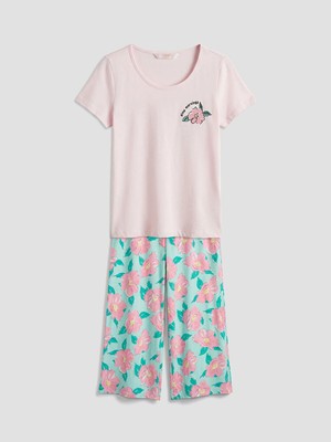 Lc Waikiki Yeni Sezon Bisiklet Yaka Çiçekli Kadın Kaprili Pijama Takımı
