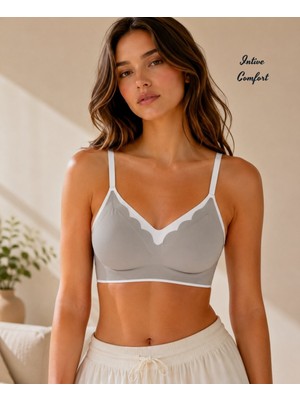 Intive Lingerie Intive Cloud Soft Ince Askılı Kopçalı V Yaka Çift Renkli Padli Rahat Ithal Sütyen