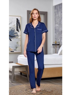 Veraura Lifestyle Aqua 25526-K Kadın Kısa Kol Önü Düğmeli Pijama Takım