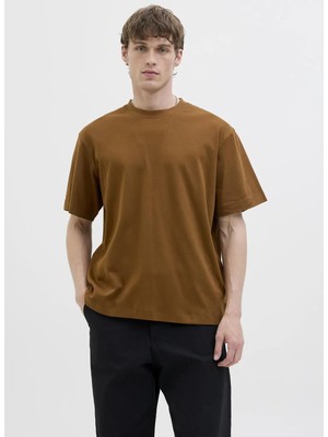 Jack & Jones Kahverengi Erkek Rahat T-Shirt Jjeurban Edge Tee Ss O-Neck Noos