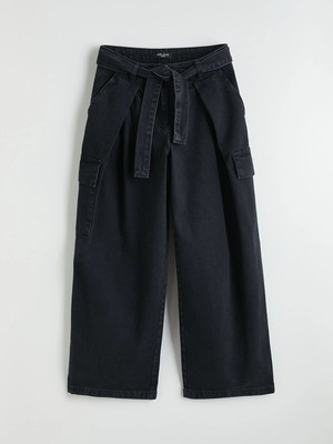 Lc Waikiki Yeni Sezon Beli Kemerli Wideleg Kadın Kargo Jean Pantolon