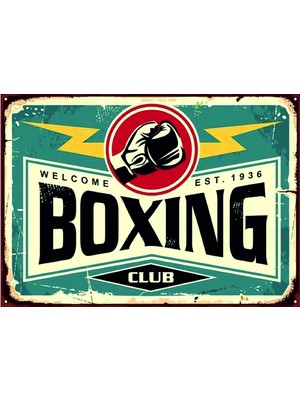 Lucena Retro Boks Tasarımlı Ahşap Mdf Tablo Duvar Dekoru Eskitme Spor Salonu Genç Odası Tabelası