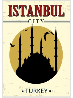 Lucena Istanbul Silüeti Temalı Ahşap Mdf Tablo Duvar Dekoru Retro Eskitme Ofis Salon Hediyelik Tablo