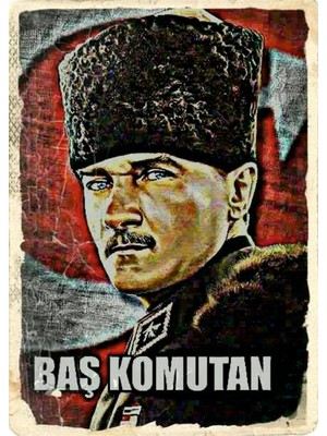 Lucena Atatürk Ahşap Mdf Tablo Başkomutan Kalpaklı Duvar Dekoru Retro Ofis Tabelası Ev Hediyesi