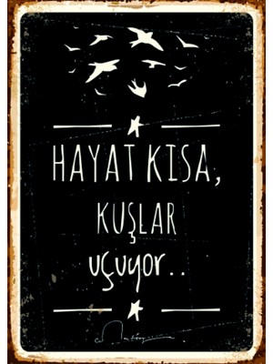 Lucena Hayat Kısa Kuşlar Uçuyor Ahşap Mdf Tablo Duvar Dekoru Cemal Süreya Kitaplık Ofis Oda Tablo